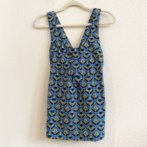 BANANA REPUBLIC Womens Small Blue Yellow Green Sleeveless Cross Back Blouse‎
